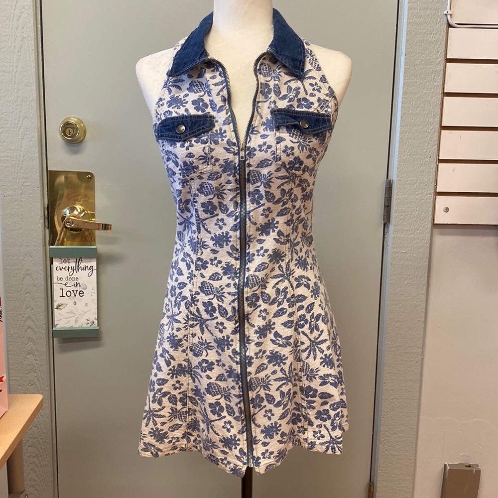 Paris Blue Sleeveless Pineapple Dress- Vintage - Size 7